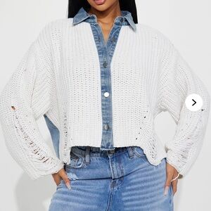 White Knit & Denim Shacket